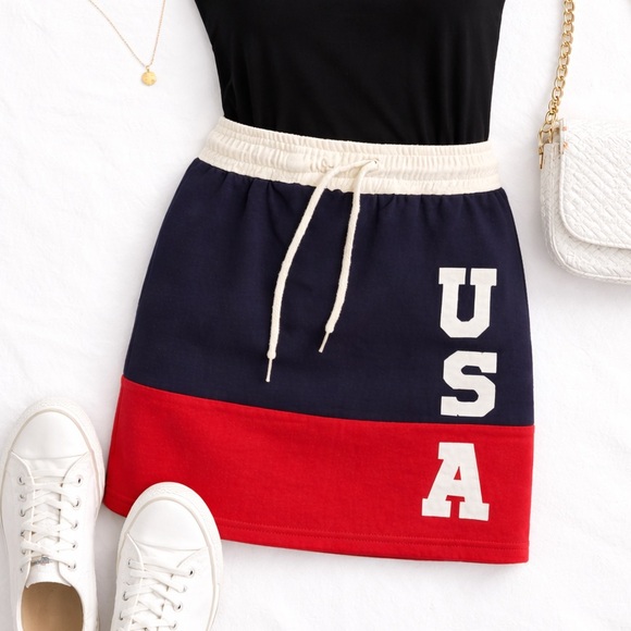 🆕Drawstring waist USA casual weekend skirt flag - Picture 7 of 7